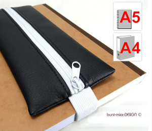 Mäppchen mit Gummiband black&white Federmäppchen schwarz Kunstleder, A4 A5 Büroordner, BuntMixxDESIGN